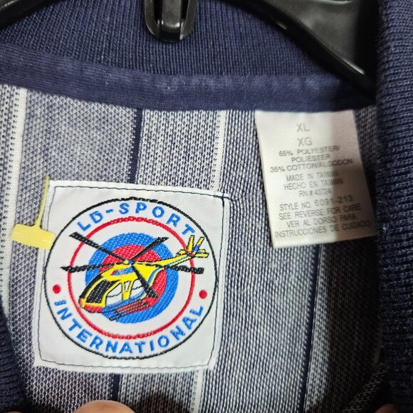 Vintage LD-Sport International Short Sleeve Grey white Stripes Polo Size XL - Picture 5 of 6